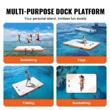 VEVOR Muelle flotante inflable, plataforma de muelle inflable de 8 x 5 pies, alfombrilla flotante antideslizante para agua con bolsa de transporte portátil y escalera desmontable, plataforma flotante tipo isla para piscina, playa y océano