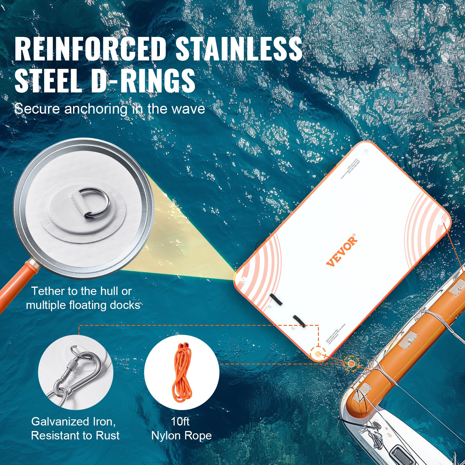 Muelle flotante inflable VEVOR, plataforma de muelle inflable de 2,4 x 1,5 m, alfombrilla antideslizante para muelle flotante con bolsa de transporte portátil y escalera desmontable, plataforma flotante tipo isla para piscina, playa y océano.