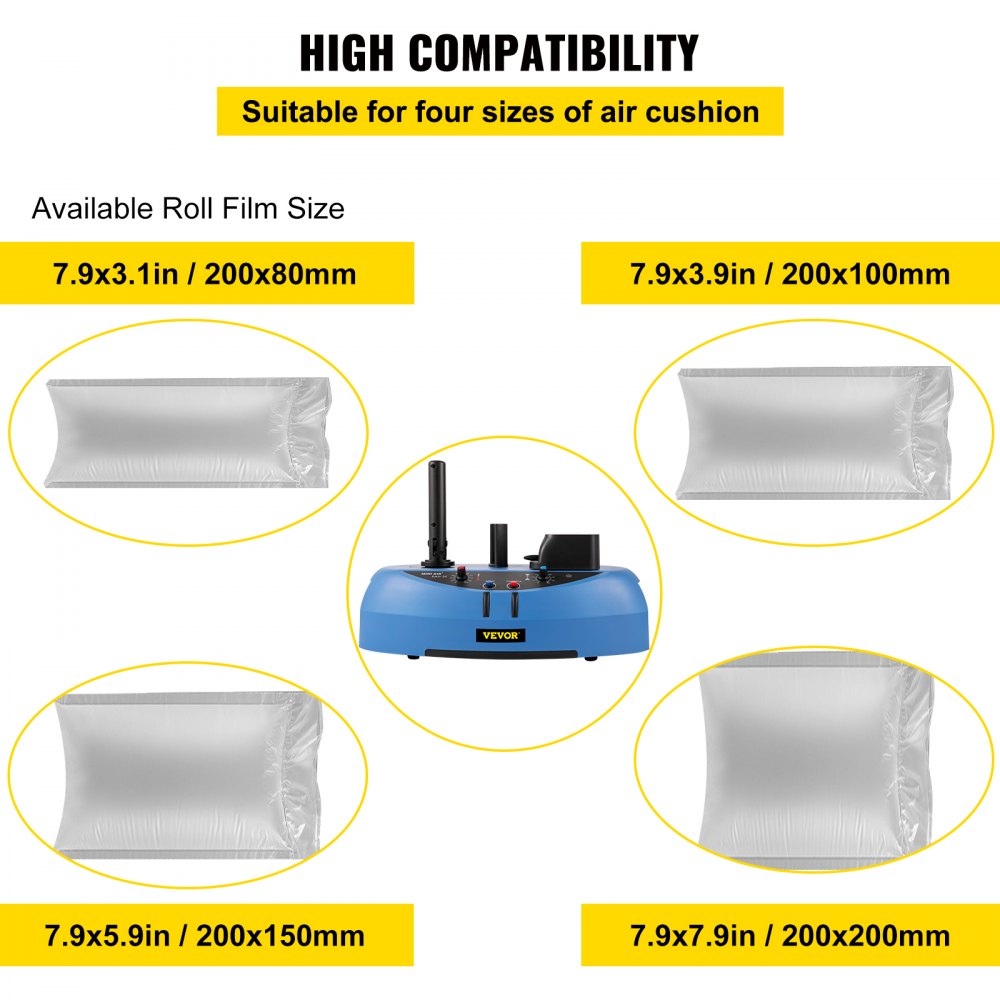 Máquina de colchón de aire VEVOR, rollo de película de prueba de 164 pies/50 m, fabricante de colchón de aire de 110 V con velocidad de sellado de 4 m/min (13 pies/min), inflable portátil utilizado para embalaje y envío