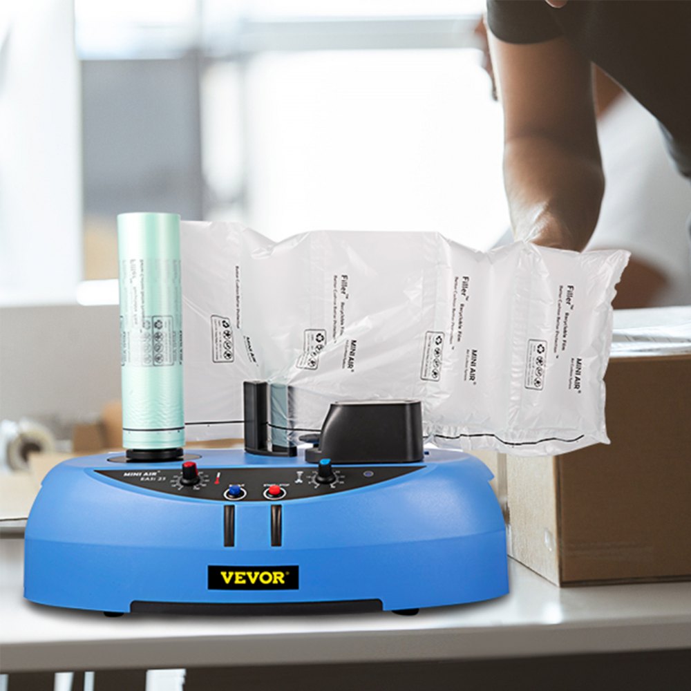 Máquina de cojines de aire VEVOR, rollo de película de prueba de 50 m (164 pies), 110 V, velocidad de sellado de 4 m/min (13 pies/min), inflable portátil para embalaje y envío.