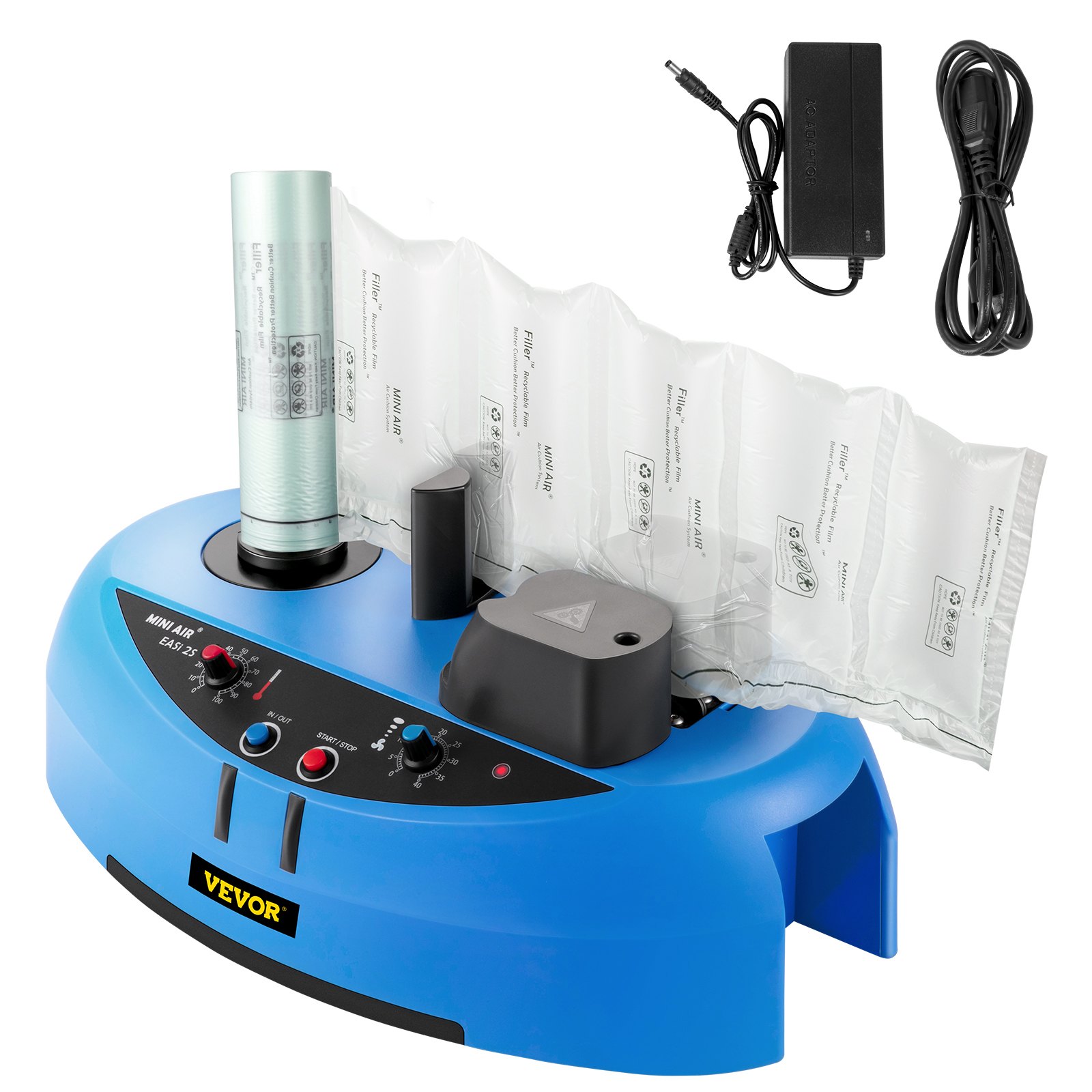 Máquina de cojines de aire VEVOR, rollo de película de prueba de 50 m (164 pies), 110 V, velocidad de sellado de 4 m/min (13 pies/min), inflable portátil para embalaje y envío.
