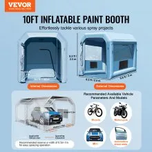 VEVOR Cabina de pintura inflable, cabina de pintura inflable de 9,8 x 8,2 x 8,2 pies, con potente soplador de 550 W y sistema de filtro de aire, cabina de pintura portátil para motocicleta, bicicleta, pintura de muebles pequeños