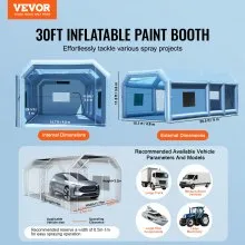 Cabina de pintura inflable VEVOR, 29,5 x 15,7 x 11,8 pies, cabina de pintura inflable, con potentes sopladores de 950 W + 750 W y sistema de filtro de aire, cabina de pintura portátil para camiones grandes, furgonetas grandes, maquinaria grande