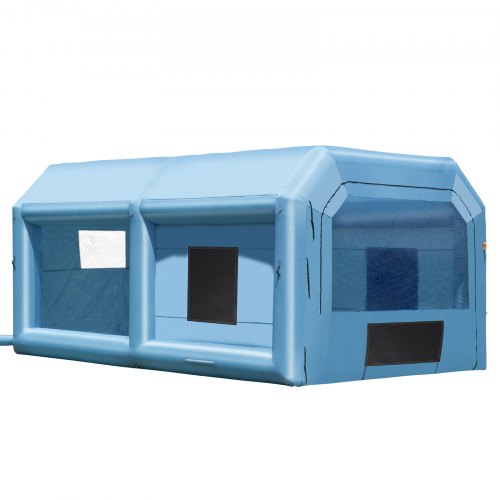 Cabina de pintura inflable VEVOR de 6,4 x 4,1 x 3 m, con potente soplador de 1100 W y sistema de filtro de aire, ideal para pintar muebles grandes y vehículos medianos.