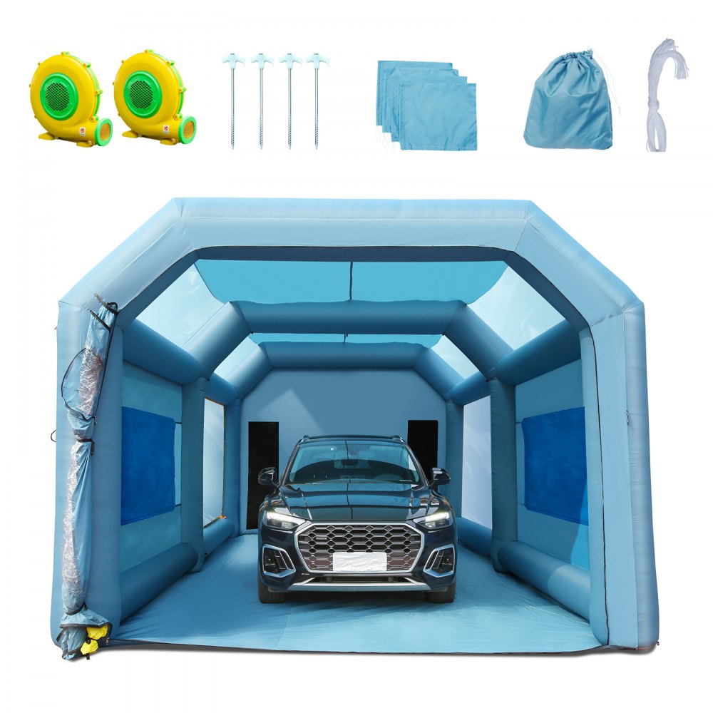 VEVOR Cabina de Pintura Inflable, Cabina de Pintura Inflable de 26x15x11 Pies, Alta Potencia 750W+950W Sopladores Tienda de Cabina de Pintura, Sistema de Filtro de Aire para Carpa de Pintura para Autos