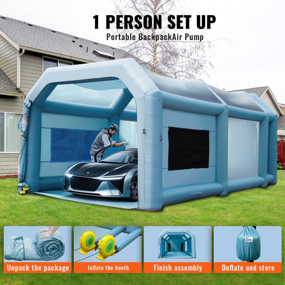 Cabina de pintura inflable VEVOR de 7,9 x 4,5 x 3,3 m, cabina de pintura inflable, sopladores de alta potencia de 750 W + 950 W, sistema de filtro de aire para coche, estacionamiento, estación de trabajo, garaje de motocicletas