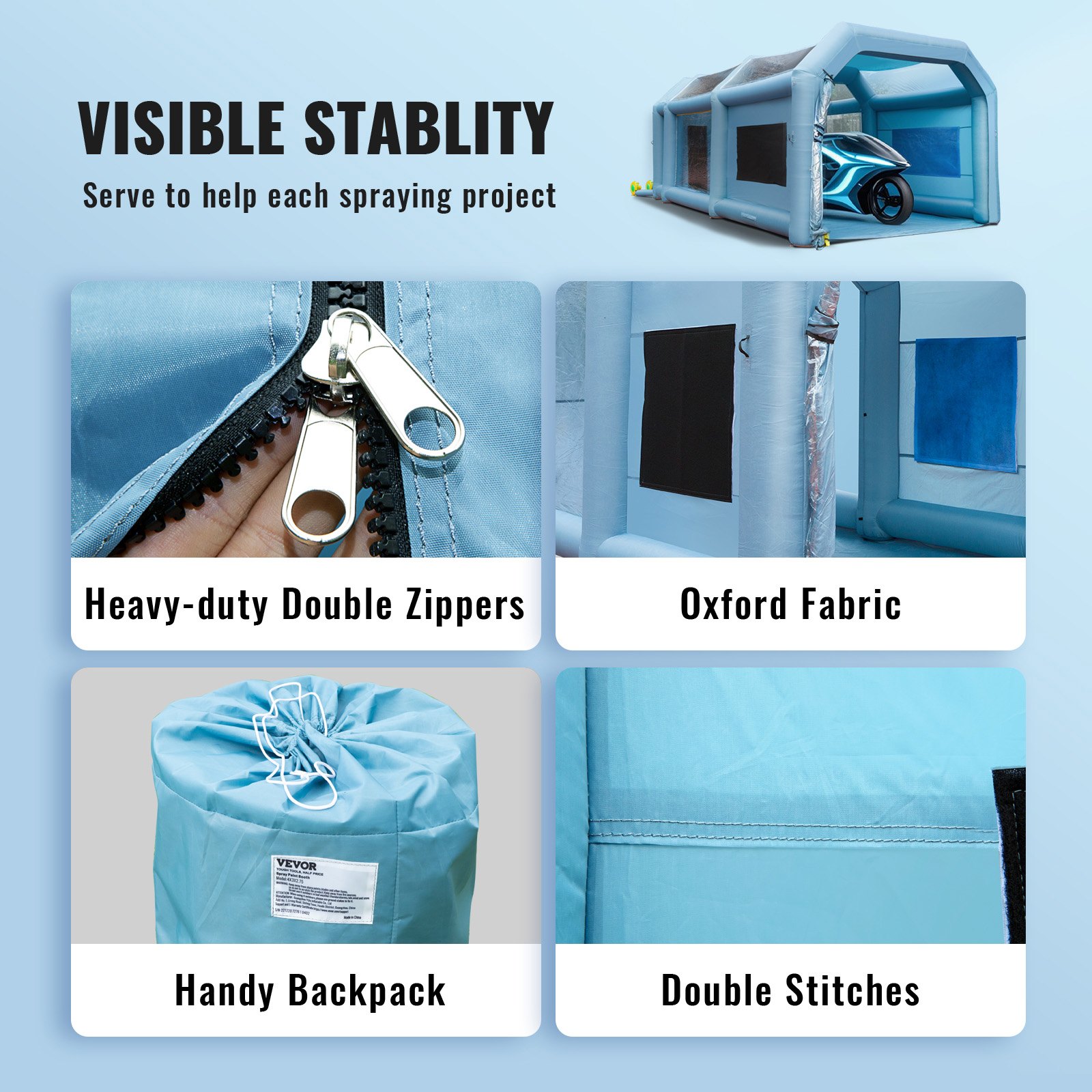 Cabina de pintura inflable VEVOR de 7,9 x 4,5 x 3,3 m, cabina de pintura inflable, sopladores de alta potencia de 750 W + 950 W, sistema de filtro de aire para coche, estacionamiento, estación de trabajo, garaje de motocicletas