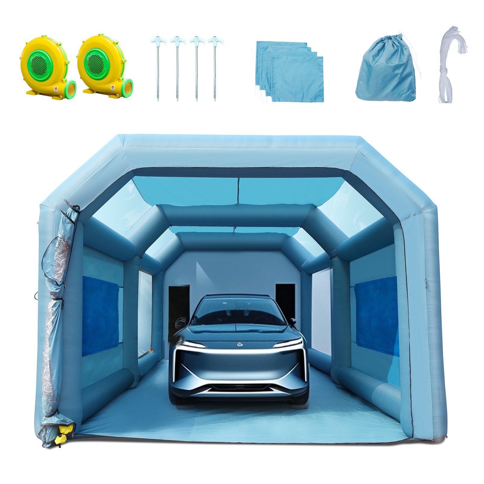Cabina de pintura inflable VEVOR de 7,9 x 4,5 x 3,3 m, cabina de pintura inflable, sopladores de alta potencia de 750 W + 950 W, sistema de filtro de aire para coche, estacionamiento, estación de trabajo, garaje de motocicletas