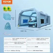 VEVOR Cabina de Pintura Inflable, Cabina de Pintura Inflable de 33x20x13 Pies, Alta Potencia 950W+1100W Sopladores Tienda de Cabina de Pintura, Sistema de Filtro de Aire para Carpa de Pintura para Autos