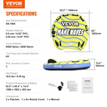 VEVOR Tubo remolcable para navegación, tubo remolcable inflable para 1-3 pasajeros con aletas de parachoques, tubos remolcables para deportes acuáticos de 510 libras para tirar de barcos, cubierta completa de nailon, asas de agarre EVA y válvula de seguridad de velocidad