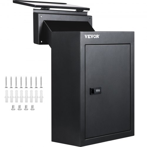 VEVOR Through The Wall Drop Box, 12.5''x6.3''x16.9'' Buzón de correo con tolva ajustable, buzón de depósito con candado de código, buzón de montaje en pared a prueba de lluvia para cartas, alquileres, cheques y llaves, hogar & oficina, negro