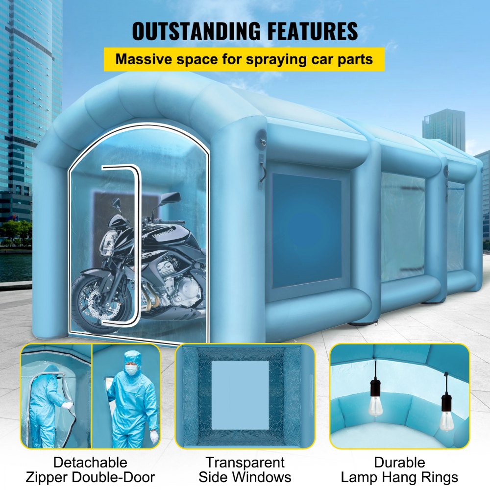 Cabina de pintura inflable VEVOR, cabina de pintura en aerosol de 20 x 10 x 8 pies, sopladores de alta potencia de 750 W + 350 W, cabina de pintura inflable con sistema de filtro de aire, cabina de pintura portátil para coche para estación de trabajo de tienda de estacionamiento de coche