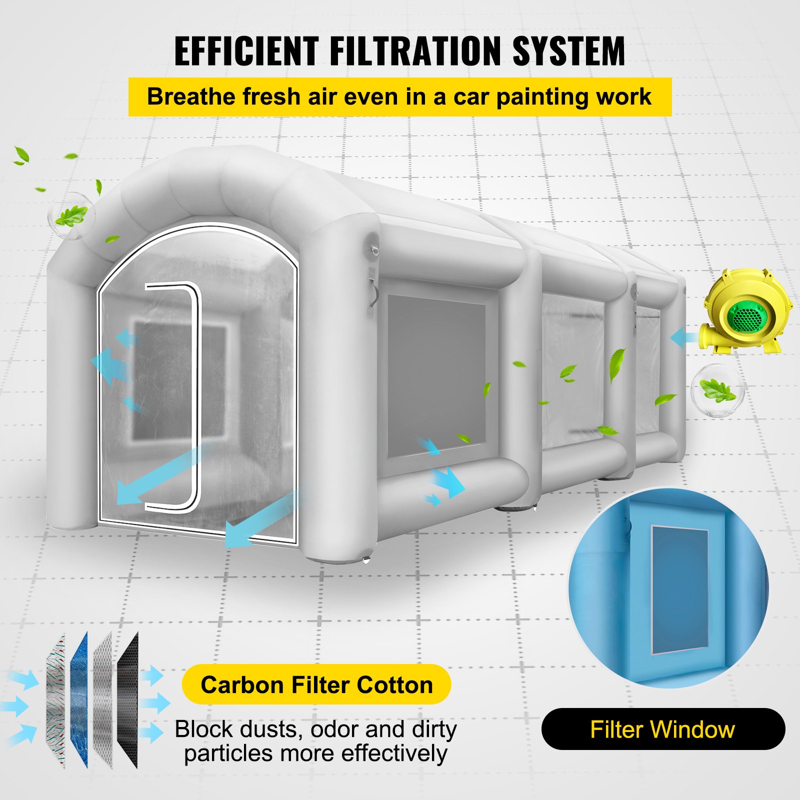 Cabina de pintura inflable VEVOR, cabina de pintura en aerosol de 20 x 10 x 8 pies, sopladores de alta potencia de 750 W + 350 W, cabina de pintura inflable con sistema de filtro de aire, cabina de pintura portátil para coche para estación de trabajo de tienda de estacionamiento de coche