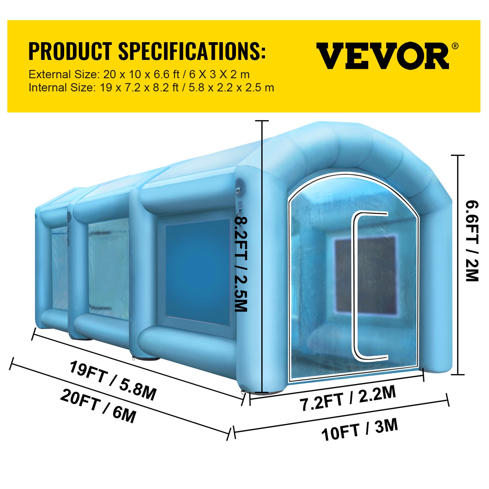 Cabina de pintura inflable VEVOR, cabina de pintura en aerosol de 20 x 10 x 8 pies, sopladores de alta potencia de 750 W + 350 W, cabina de pintura inflable con sistema de filtro de aire, cabina de pintura portátil para coche para estación de trabajo de tienda de estacionamiento de coche