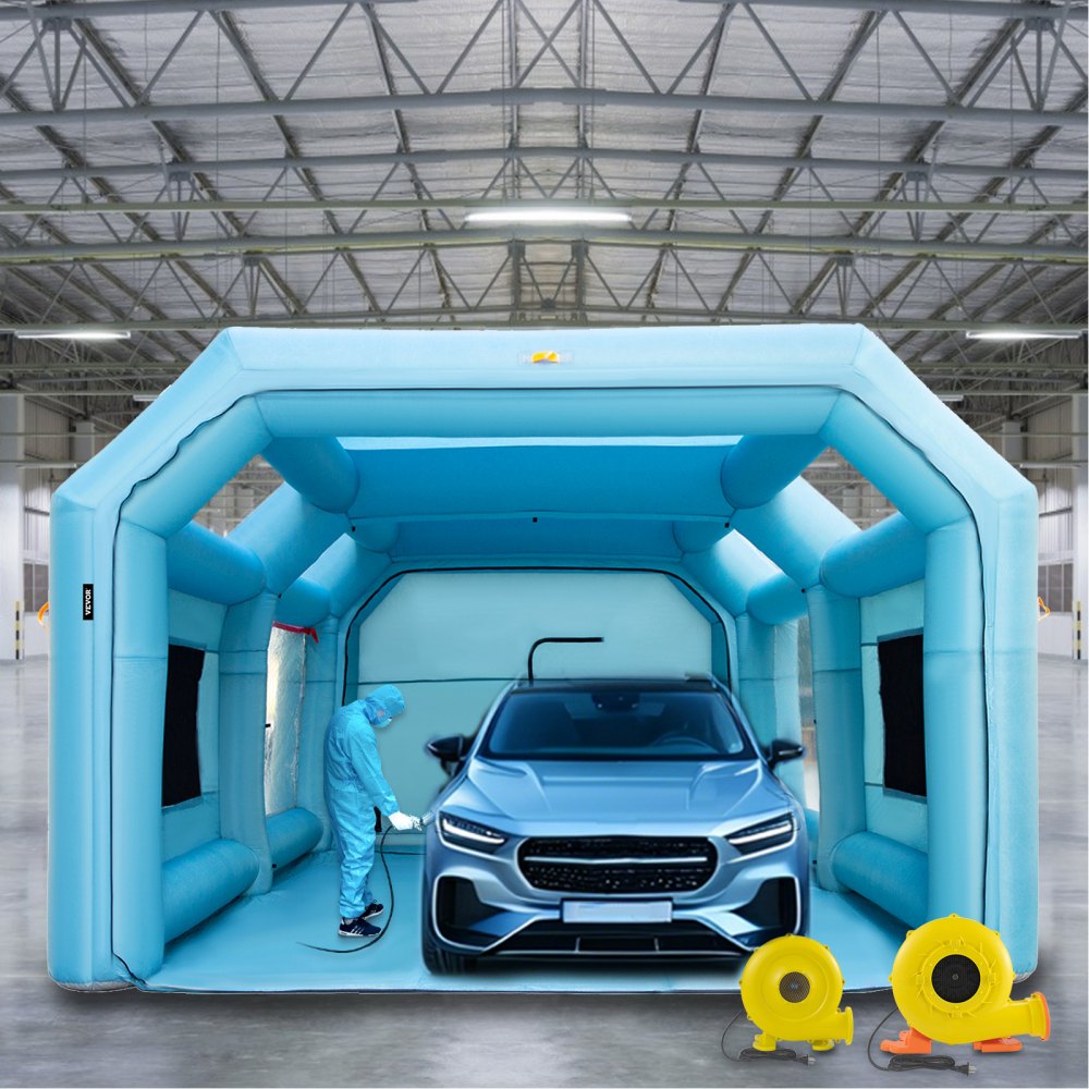 VEVOR Cabina de pintura inflable portátil, cabina de pintura inflable de 28 x 15 x 10 pies, tienda de campaña de pintura para coche con sistema de filtro de aire y 2 sopladores, tienda de campaña mejorada para cabina de pintura, estación de trabajo de pintura automática, garaje de estacionamiento