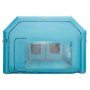 Cabina de pintura inflable VEVOR en color azul claro con ventana frontal transparente.