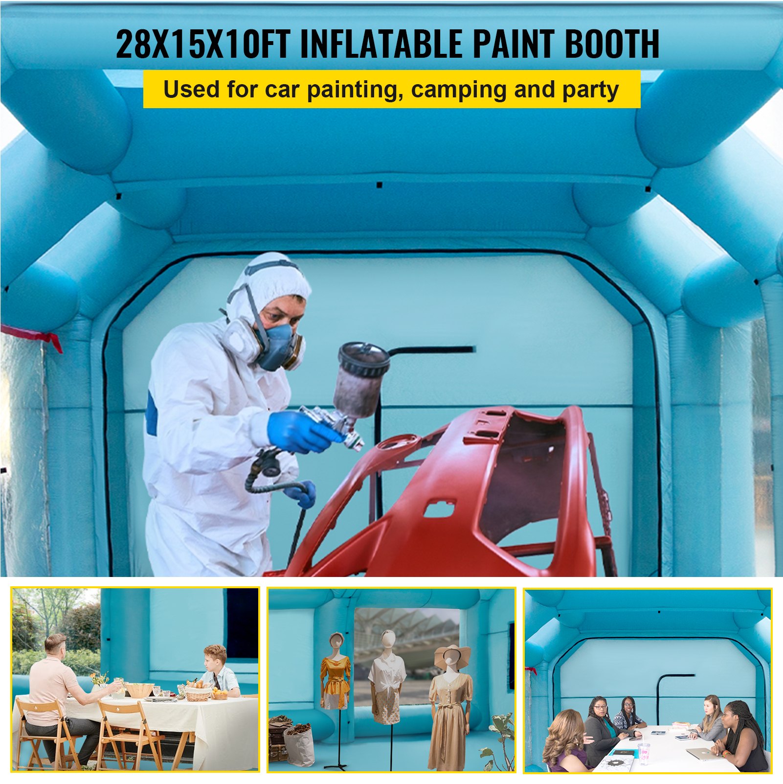 Cabina de pintura inflable VEVOR utilizada para pintar automóviles, acampar y fiestas.
