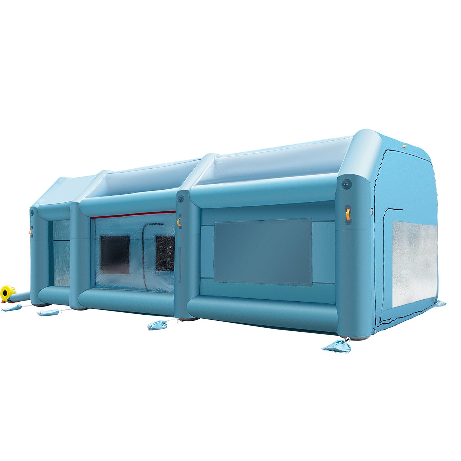 Cabina de pintura inflable azul VEVOR con ventanas transparentes y gran espacio interior.