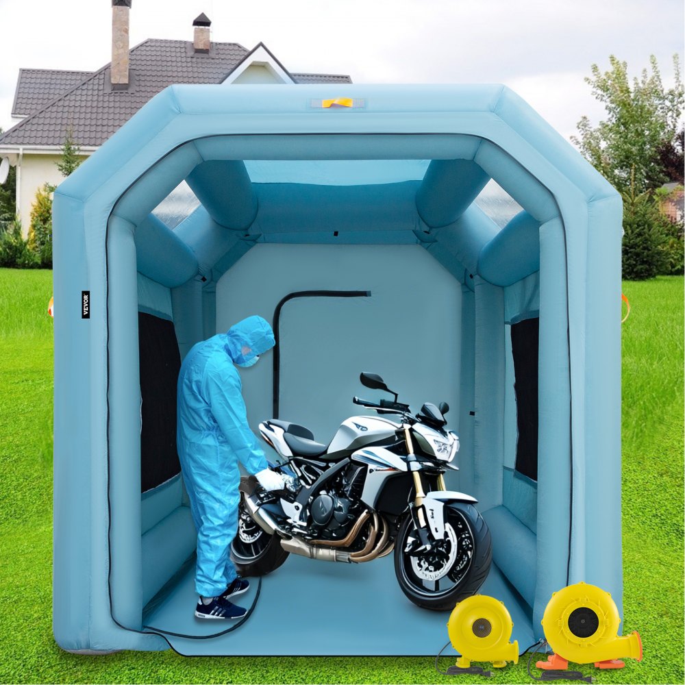 VEVOR Cabina de pintura inflable portátil, cabina de pintura inflable de 13 x 8 x 8 pies, tienda de campaña de pintura para coche con sistema de filtro de aire y 2 sopladores, tienda de campaña de cabina de pintura mejorada, estación de trabajo de pintura automática para motocicleta Gara