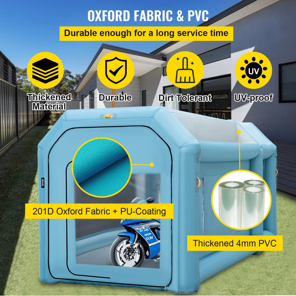 VEVOR Cabina de pintura inflable portátil, cabina de pintura inflable de 13 x 8 x 8 pies, tienda de campaña de pintura para coche con sistema de filtro de aire y 2 sopladores, tienda de campaña de cabina de pintura mejorada, estación de trabajo de pintura automática para motocicleta Gara