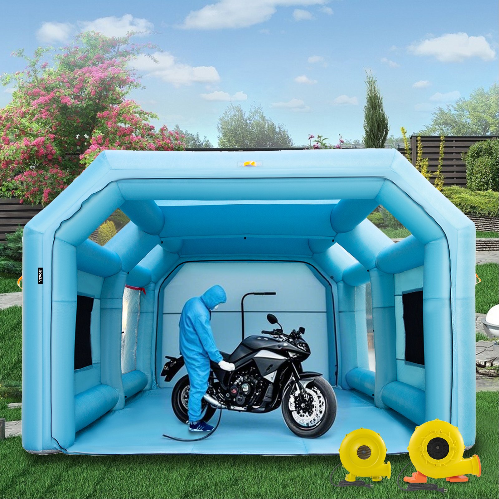 VEVOR Cabina de pintura inflable portátil, cabina de pulverización inflable de 23 x 13 x 8 pies, tienda de campaña de pintura para coche con sistema de filtro de aire y 2 sopladores, tienda de campaña mejorada para cabina de pulverización, estación de trabajo de pintura automática, garaje para motocicletas