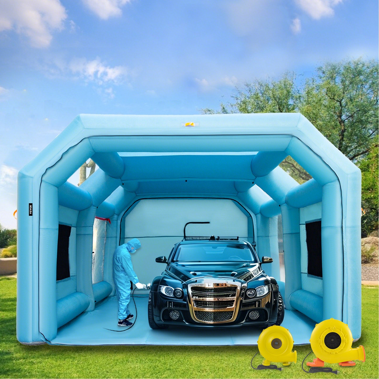 VEVOR Portable Inflatable Paint Booth, 26x13x10ft Inflatable Spray Booth, Car Paint Tent with Air Filter System & 2 Blowers, Upgraded Blow Up Spray Booth Tent, Auto Paint Workstation, Car Parking Gara