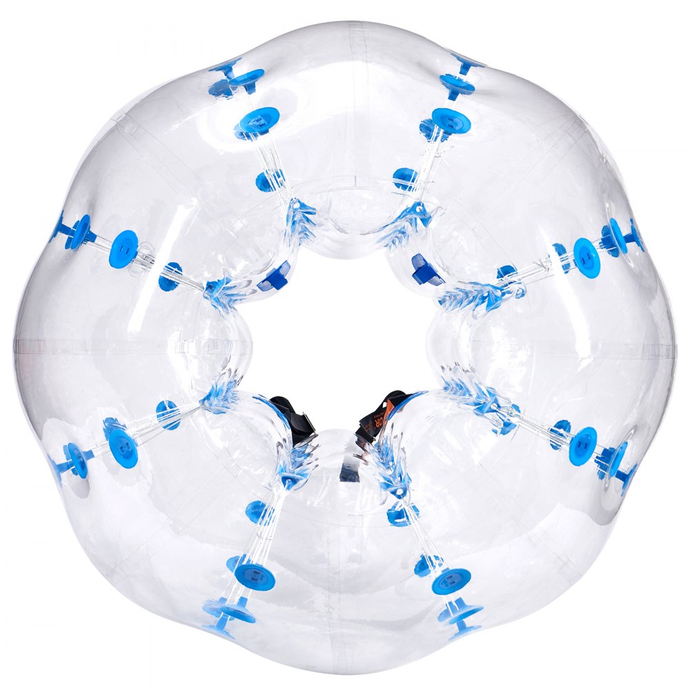 Pelota de parachoques inflable VEVOR transparente con asas azules y correas interiores para mayor seguridad.
