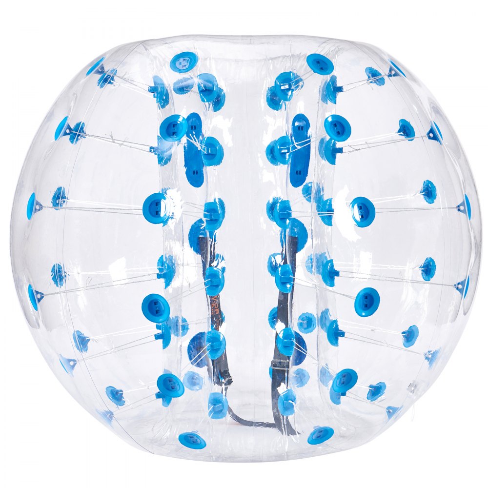 Pelota de choque inflable VEVOR con agarres azules y cuerpo transparente.