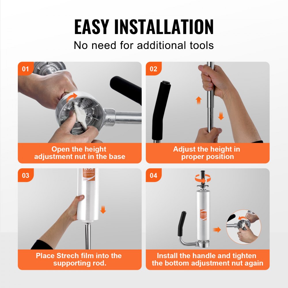 Dispensador de film estirable VEVOR, con capacidad para rollos de 30 a 50 cm, soporte industrial para film retráctil con asa extendida, máquina empacadora de film estirable para palés, envíos y mudanzas (1 unidad)