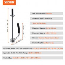 VEVOR Dispensador de película elástica, capacidad para rollos de 12 a 20 pulgadas, soporte dispensador de envoltura retráctil de resistencia industrial con mango extendido, máquina de embalaje de película elástica para envolver paletas, envío en movimiento (1 paquete)