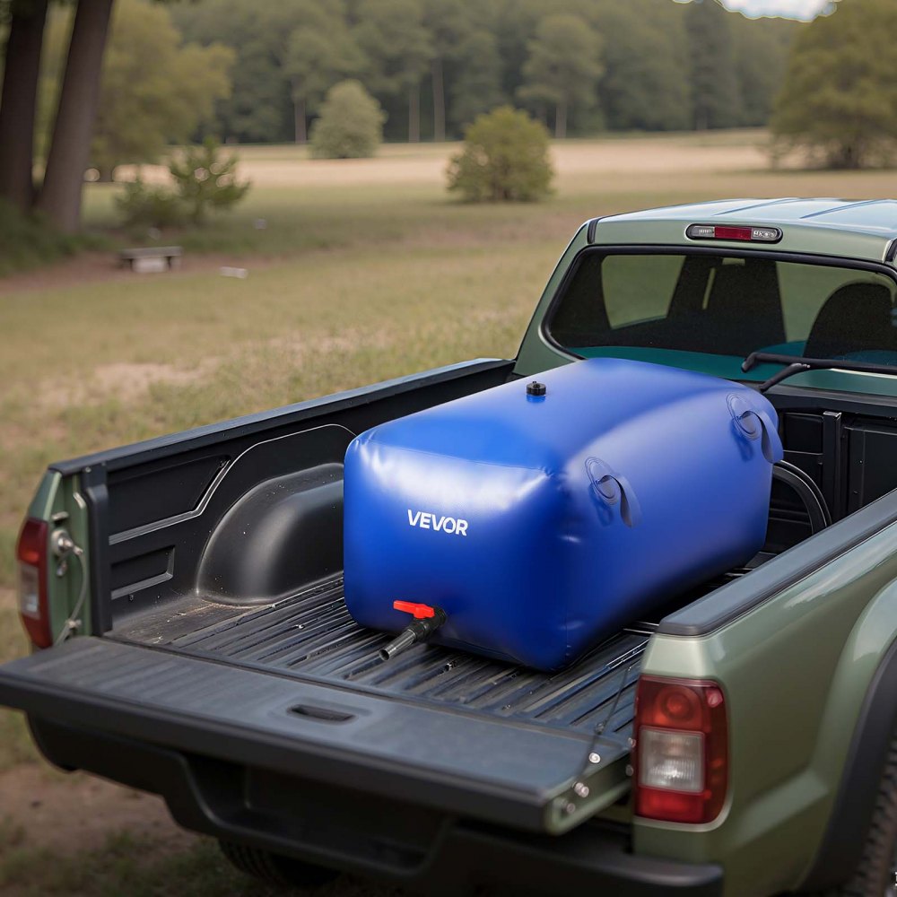 Bolsa de almacenamiento de agua VEVOR de 63.4 galones (238 litros), portátil y plegable, resistente a fugas y rasgaduras, fabricada en PVC. Ideal para vehículos recreativos, camiones y actividades al aire libre.