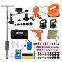 Kit extractor de abolladuras VEVOR con barra en T, pistola de pegamento, ventosas y accesorios dispuestos sobre fondo blanco.
