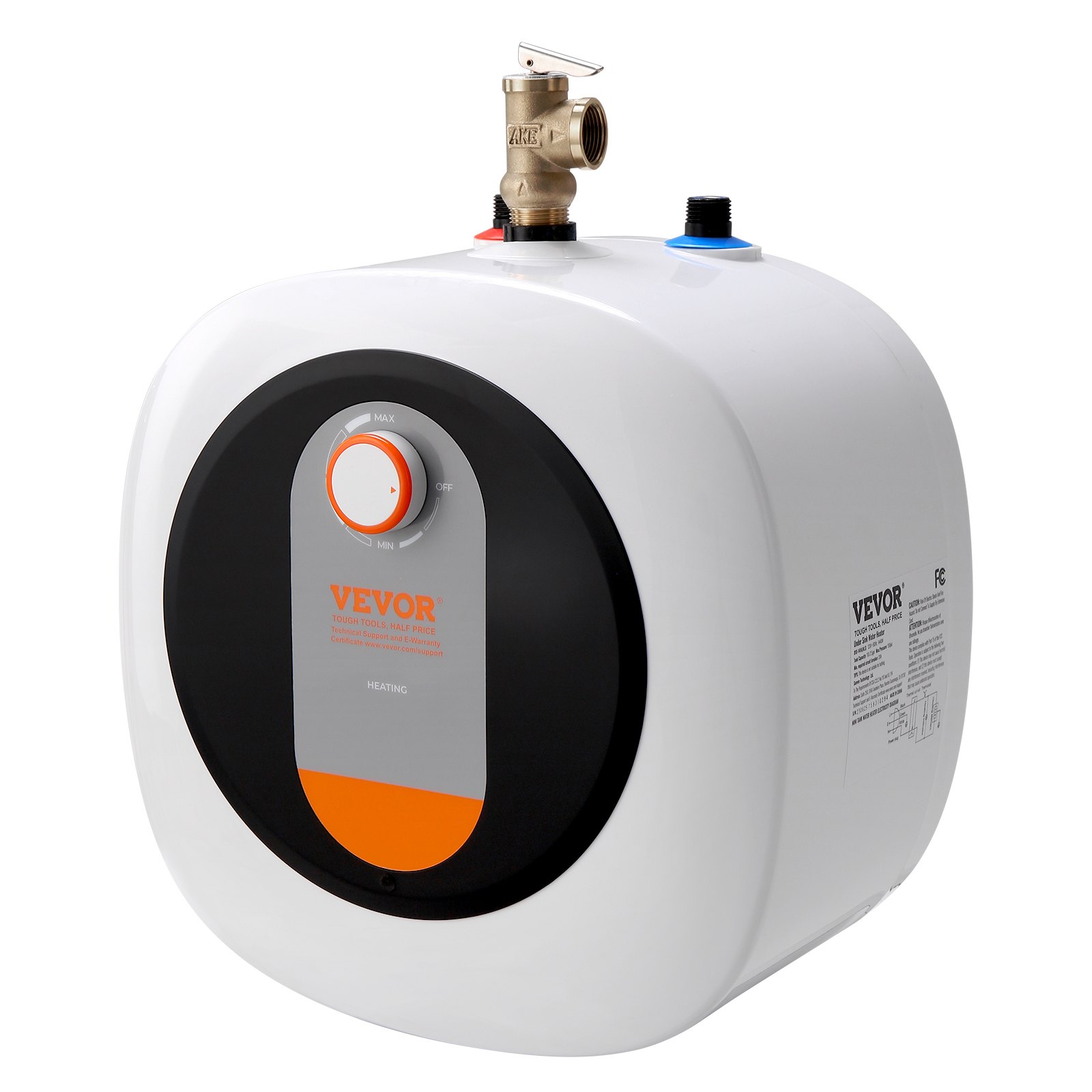 VEVOR Calentador de agua eléctrico con mini tanque, almacenamiento de caldera de agua caliente con tanque de 2,5 galones, potencia de 1400 W, válvula de presión de temperatura de seguridad fácil de instalar, para cocina, baño, restaurante, estante montado en la pared