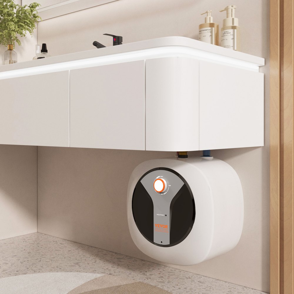 VEVOR Calentador de Agua Eléctrico Mini con Tanque de 2,5 Galones, 1440 W con Válvula de Presión de Temperatura de Seguridad, Fácil Instalación, para Cocina, Baño, Restaurante, 340 x 357 x 295 mm