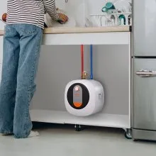 VEVOR Calentador de agua eléctrico con mini tanque, almacenamiento de caldera de agua caliente con tanque de 4 galones, potencia de 1400 W, válvula de presión de temperatura de seguridad fácil de instalar, para cocina, baño, restaurante, estante montado en la pared