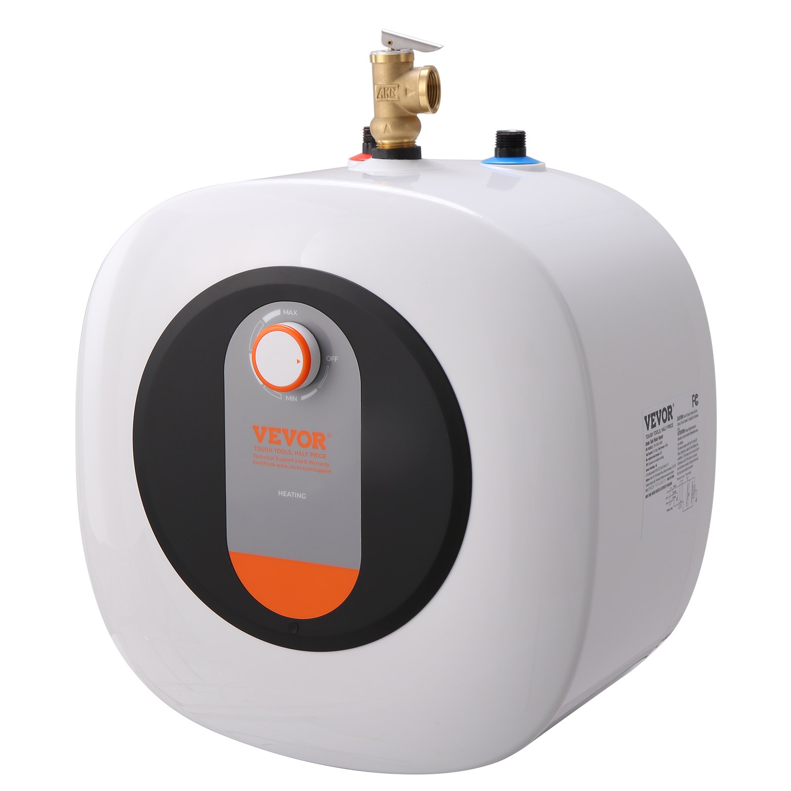 VEVOR Calentador de Agua Eléctrico Mini con Tanque 4 Galones de Almacenamiento, 1400 W, Válvula de Presión de Temperatura de Seguridad, Fácil Instalación, para Cocina, Baño, 375 x 400 x 317 mm