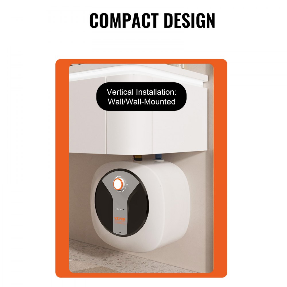 VEVOR Calentador de Agua Eléctrico Mini con Tanque de 4 Galones, 1440 W con Válvula de Presión de Temperatura de Seguridad, Fácil Instalación, para Cocina, Baño, Restaurante, 375 x 400 x 317 mm