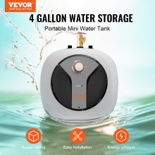 VEVOR Calentador de agua eléctrico con mini tanque, tanque de 4 galones, almacenamiento de caldera de agua caliente de 1440 W, válvula de presión de temperatura de seguridad, fácil instalación, para cocina, baño, restaurante, estante montado en la pared