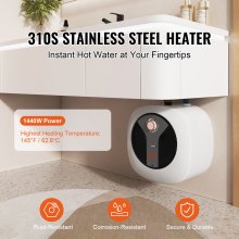 VEVOR Calentador de agua eléctrico con mini tanque, tanque de 4 galones, almacenamiento de caldera de agua caliente de 1440 W, válvula de presión de temperatura de seguridad, fácil instalación, para cocina, baño, restaurante, estante montado en la pared