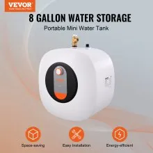VEVOR Calentador de agua eléctrico con mini tanque, almacenamiento de caldera de agua caliente con tanque de 8 galones, potencia de 1400 W, válvula de presión de temperatura de seguridad fácil de instalar, para cocina, baño, restaurante, estante montado en la pared