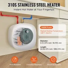 VEVOR Calentador de agua eléctrico con mini tanque, almacenamiento de caldera de agua caliente con tanque de 8 galones, potencia de 1400 W, válvula de presión de temperatura de seguridad fácil de instalar, para cocina, baño, restaurante, estante montado en la pared