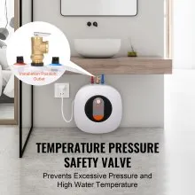 VEVOR Calentador de agua eléctrico con mini tanque, almacenamiento de caldera de agua caliente con tanque de 8 galones, potencia de 1400 W, válvula de presión de temperatura de seguridad fácil de instalar, para cocina, baño, restaurante, estante montado en la pared