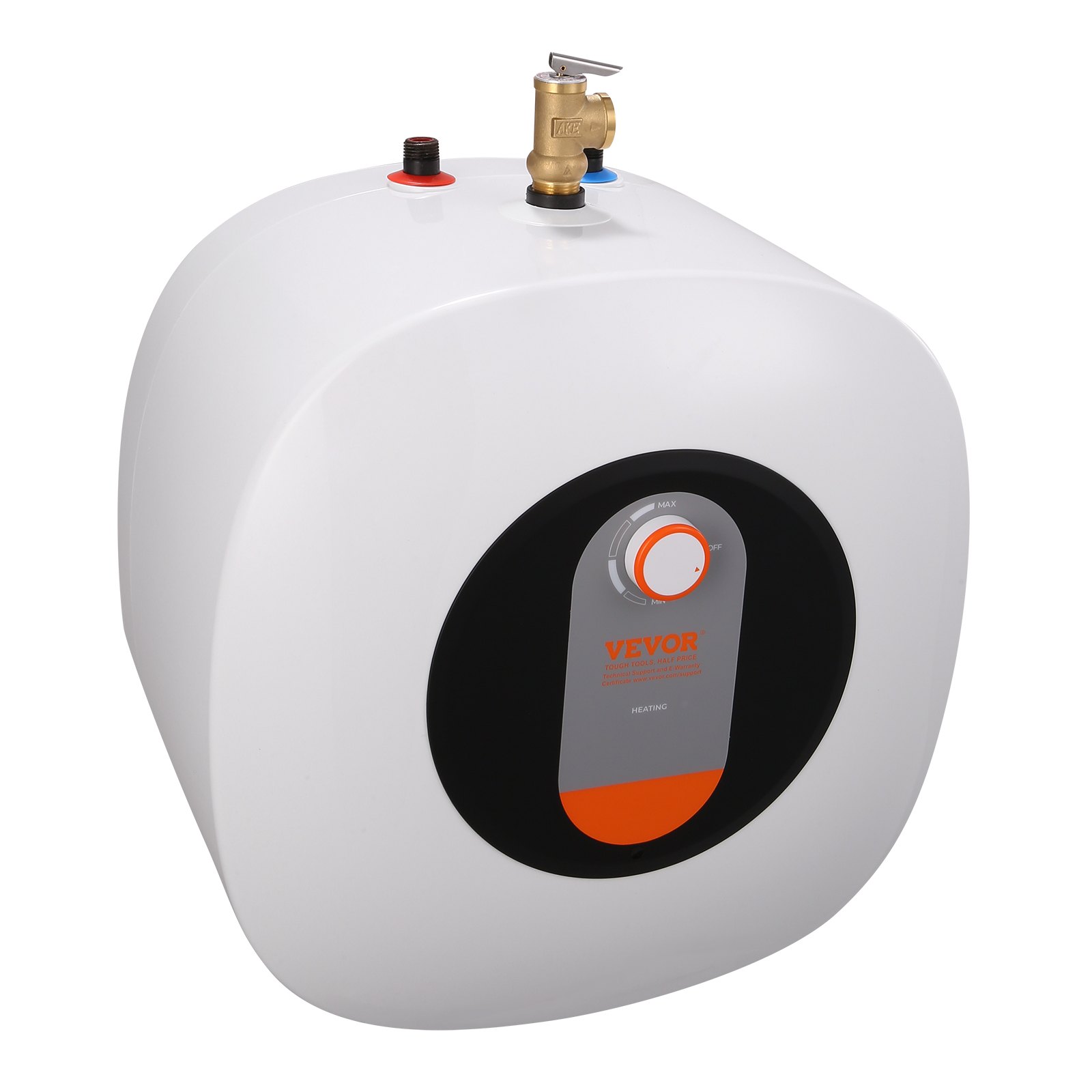 Calentador de agua eléctrico VEVOR con tanque de 8 galones, 1400 W de potencia, válvula de seguridad de temperatura y presión, fácil de instalar, para cocina, baño, restaurante, estante de pared o suelo.