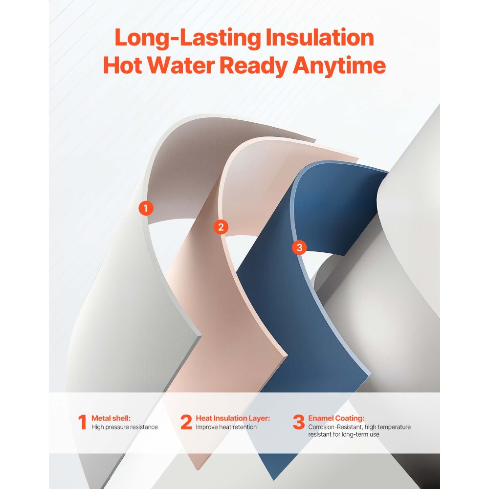 Calentador de agua eléctrico VEVOR de 12 galones, 1600 W, punto de uso, pantalla LED, control de perilla, salida lateral, diseño de almacenamiento de 120 V con válvula de temperatura y presión para apartamentos y estudios pequeños, gris