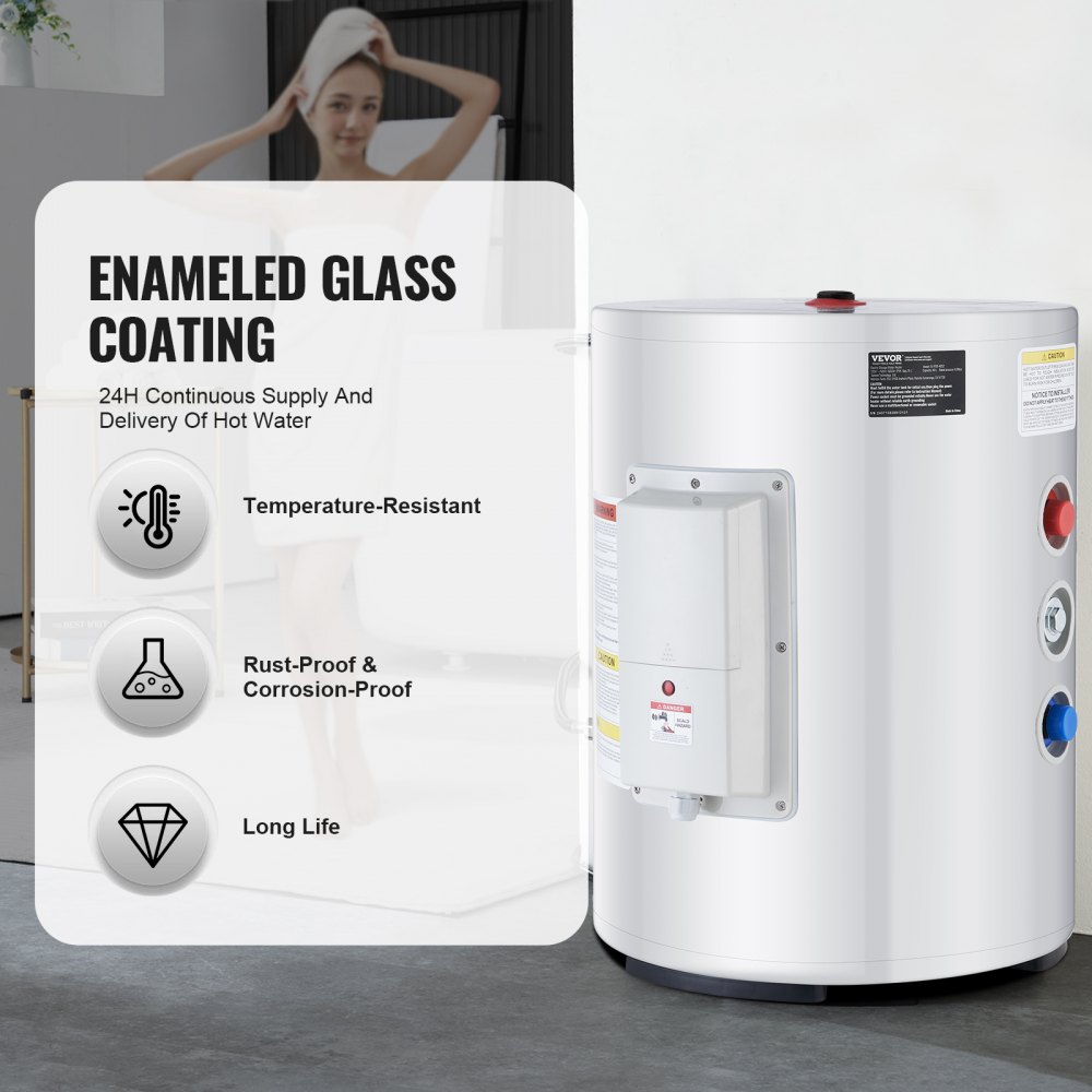 VEVOR Electric Water Heater, 10 Gallon Tank Instant Hot Water Heater, 1.6Kw Tankless Water Heater w/ LED Display,Knob Control, IPX4 Waterproof Side Connection On Demand Heaters for Shower, Bath