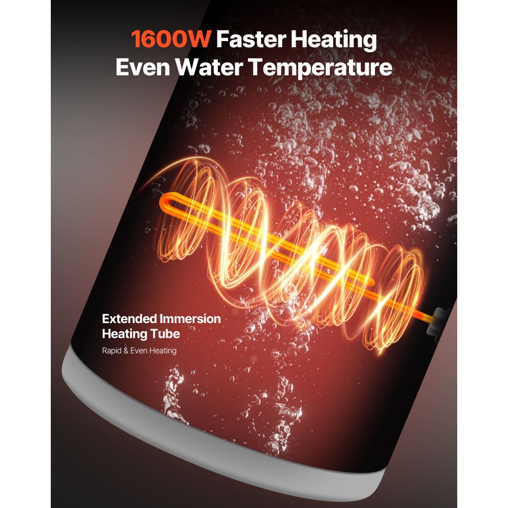 Calentador de agua eléctrico VEVOR de 6 galones, 1600 W, punto de uso, pantalla LED, control de perilla, salida superior, diseño de almacenamiento de 120 V con válvula de temperatura y presión para apartamentos tipo estudio y autocaravanas, color gris