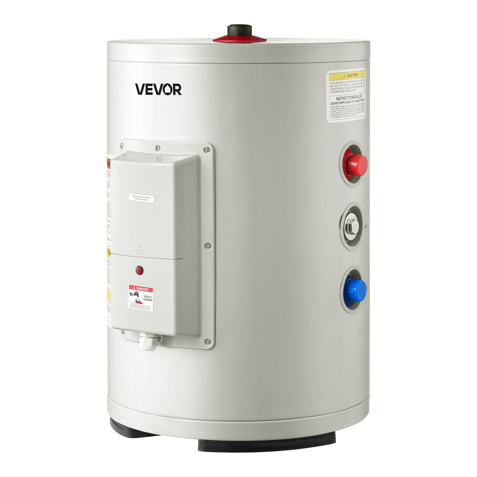 Calentador de agua eléctrico VEVOR de 6 galones, 1600 W, punto de uso, pantalla LED, control de perilla, salida superior, diseño de almacenamiento de 120 V con válvula de temperatura y presión para apartamentos tipo estudio y autocaravanas, color gris