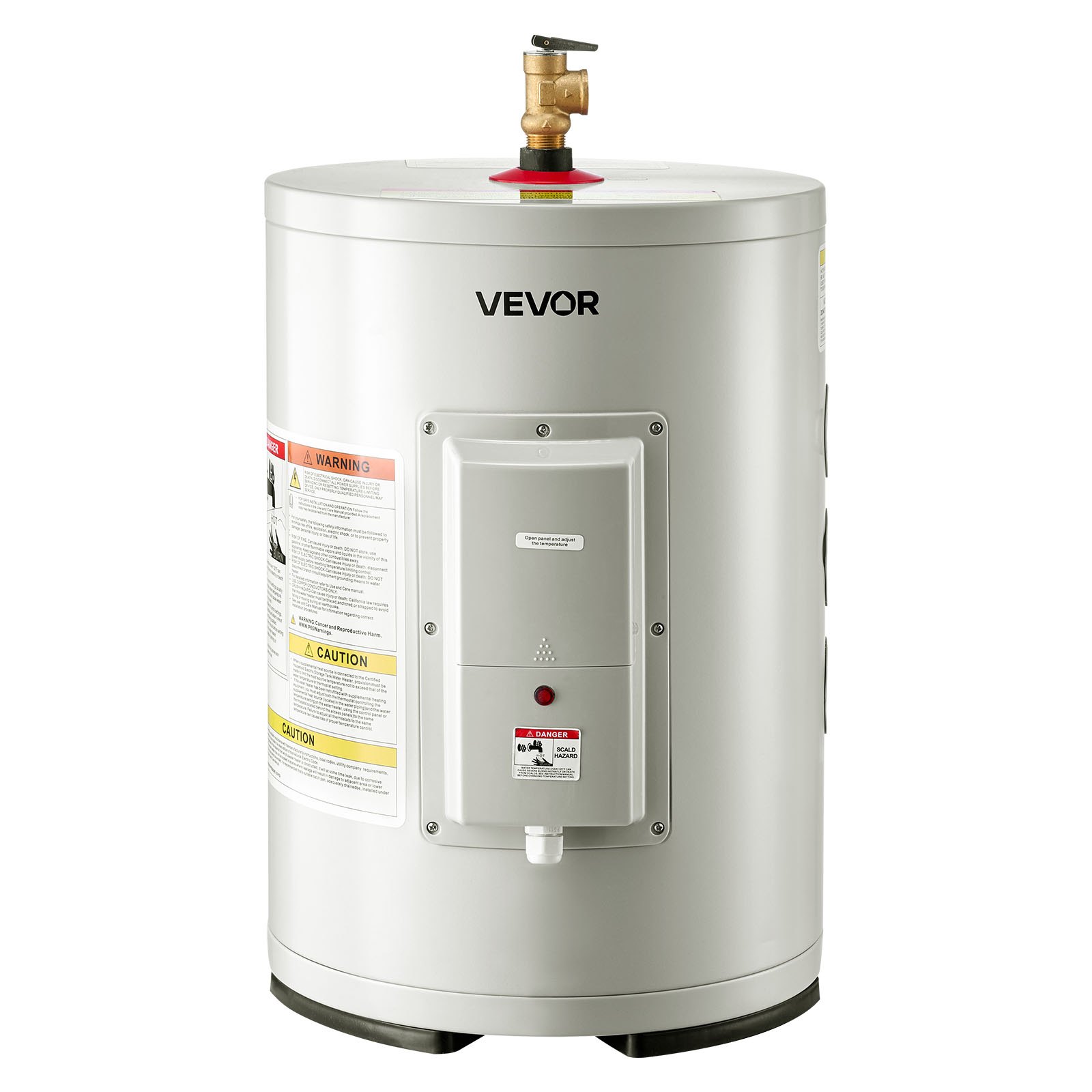 Calentador de agua eléctrico VEVOR de 6 galones, 1600 W, punto de uso, pantalla LED, control de perilla, salida superior, diseño de almacenamiento de 120 V con válvula de temperatura y presión para apartamentos tipo estudio y autocaravanas, color gris