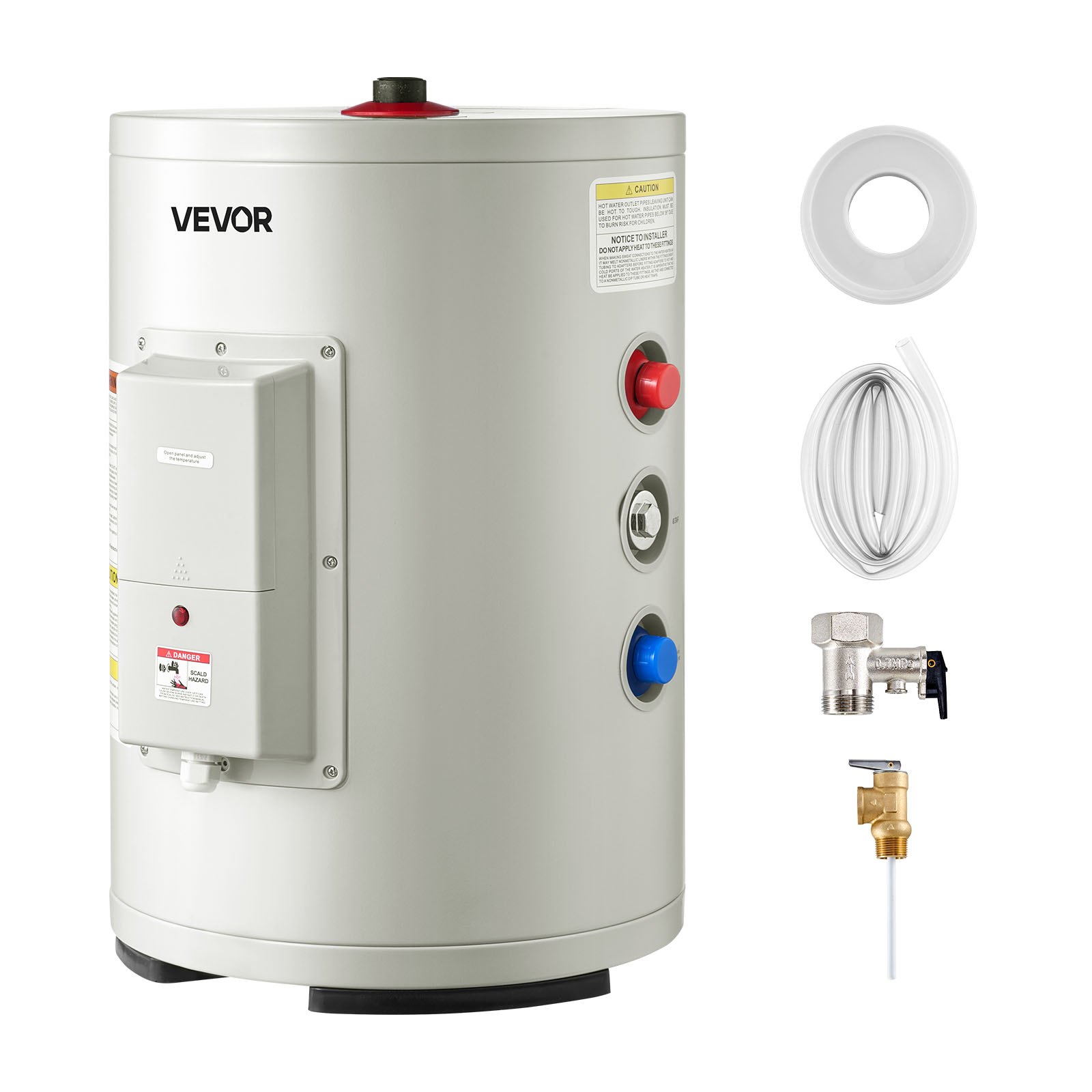 VEVOR Calentador de agua eléctrico de 6 galones, 1600 W, para uso inmediato, con pantalla LED, control de perilla, salida superior, diseño de almacenamiento de 120 V con válvula de seguridad, gris