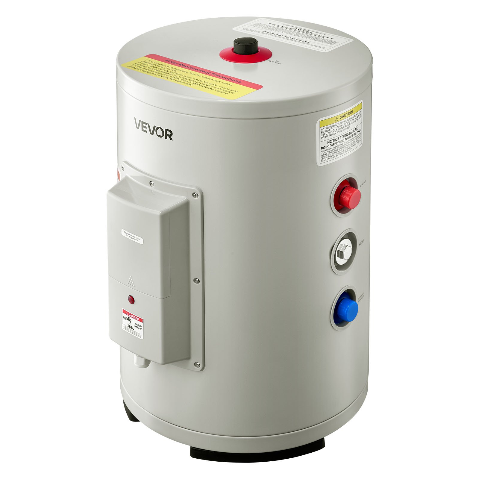 VEVOR Calentador de agua eléctrico de 6 galones, 1600 W, para uso inmediato, con pantalla LED, control de perilla, salida superior, diseño de almacenamiento de 120 V con válvula de seguridad, gris